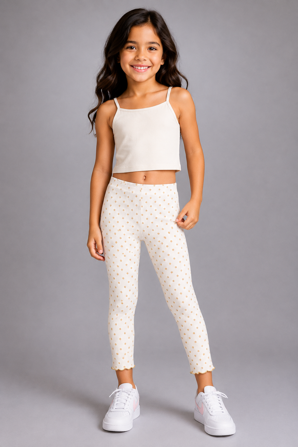Girls Ribbed Soft Ruffle Hem Cotton Leggings