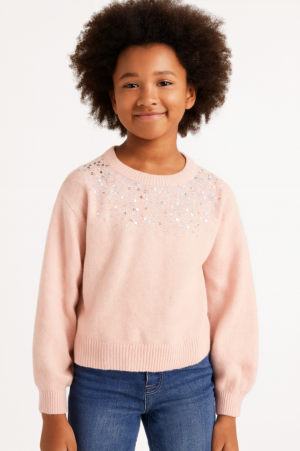 Girls Sparkle Embellished Soft Knit Pullover Sweater