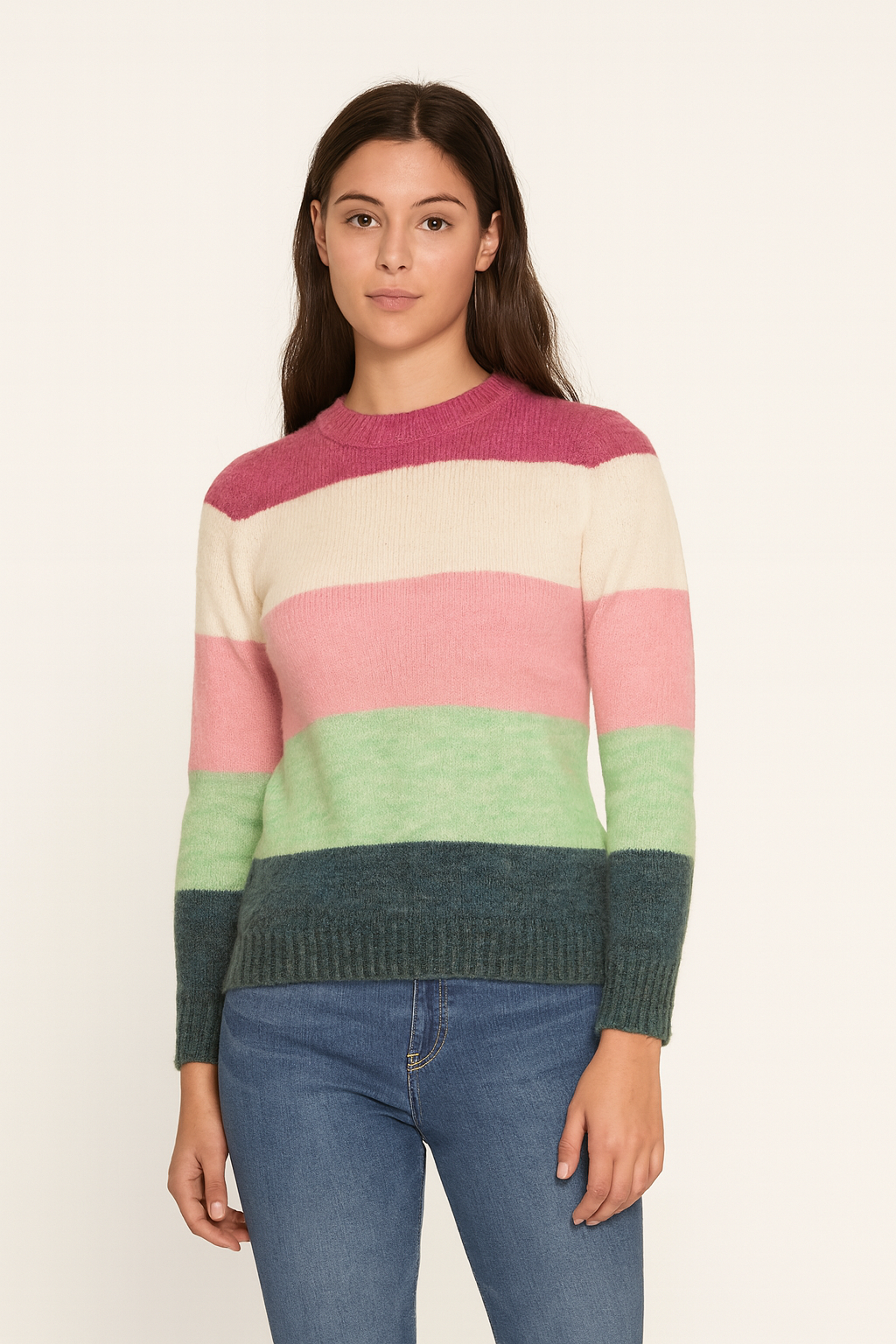 Girls Premium Soft Knit Striped Pullover Sweater