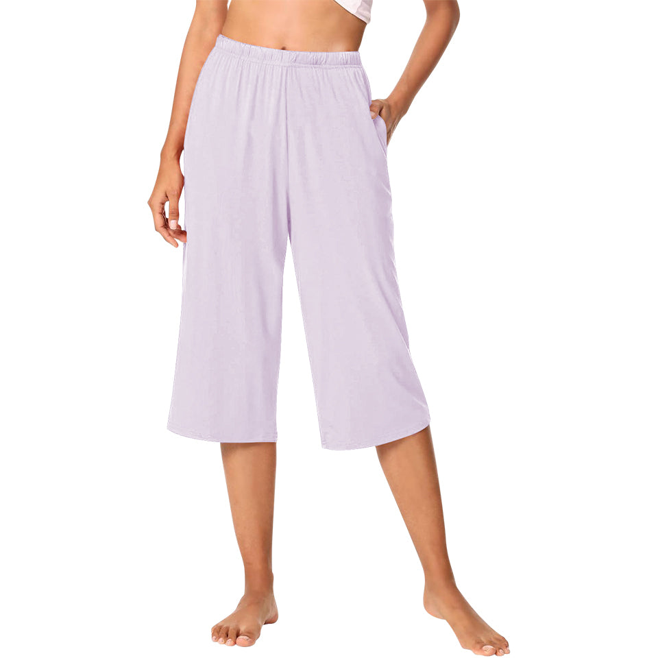 Womens Regular Fit 3 Quarter Wide Leg Crop Trouser with Pockets