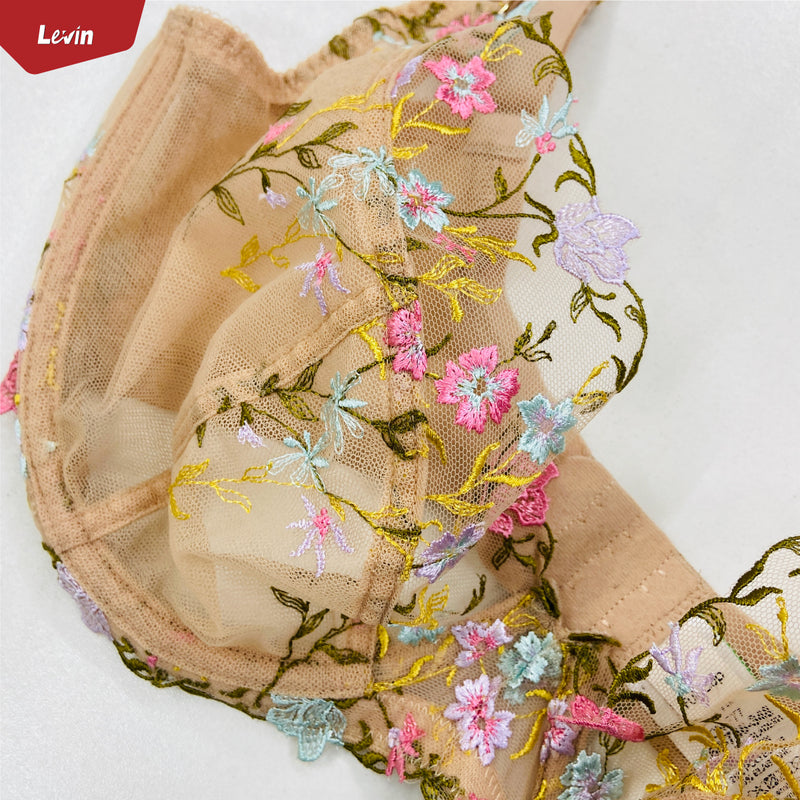 Womens Floral Embroidery Full Cup Bra