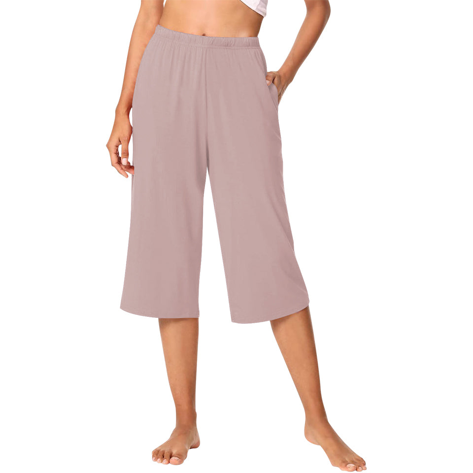 Womens Regular Fit 3 Quarter Wide Leg Crop Trouser with Pockets