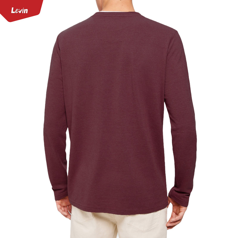 Men's Contrasting Double Collar Effect Long Sleeve  Cotton T-shirt.