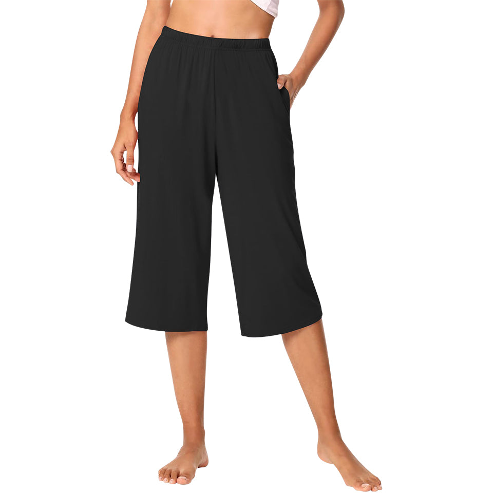 Womens Regular Fit 3 Quarter Wide Leg Crop Trouser with Pockets