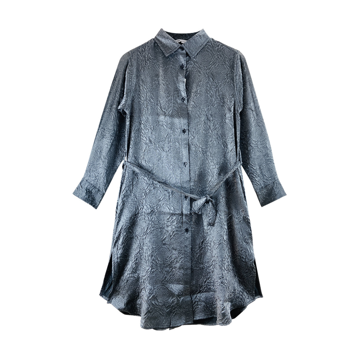 Womens Full Sleeve Textured Midi Length Shirt Dress