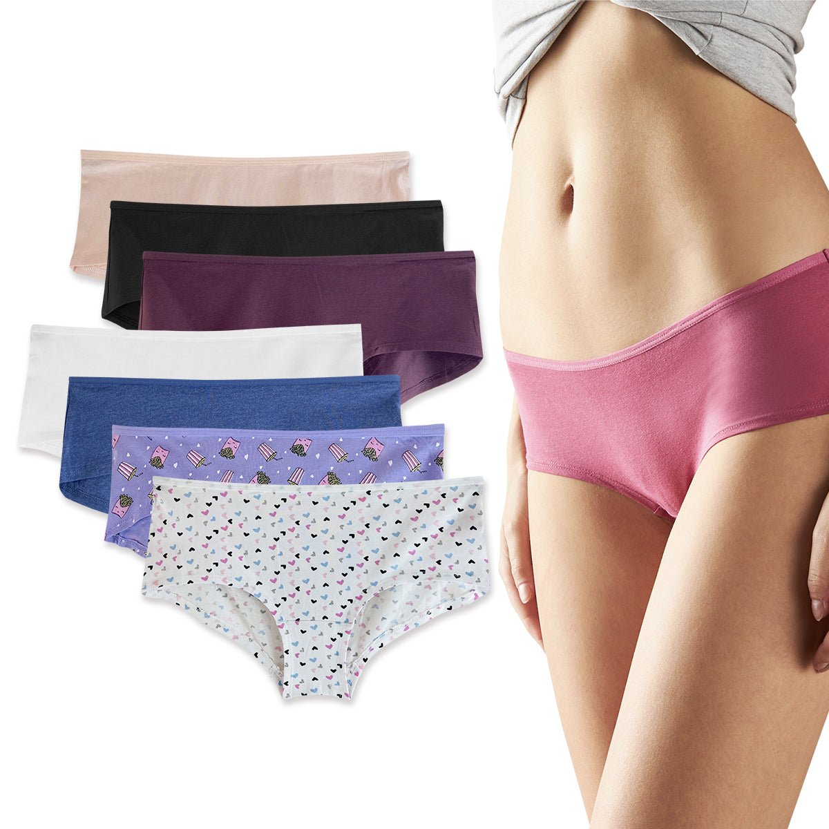 Pack of 5 Women's Low Waist Cotton Boyshort Brief Panty