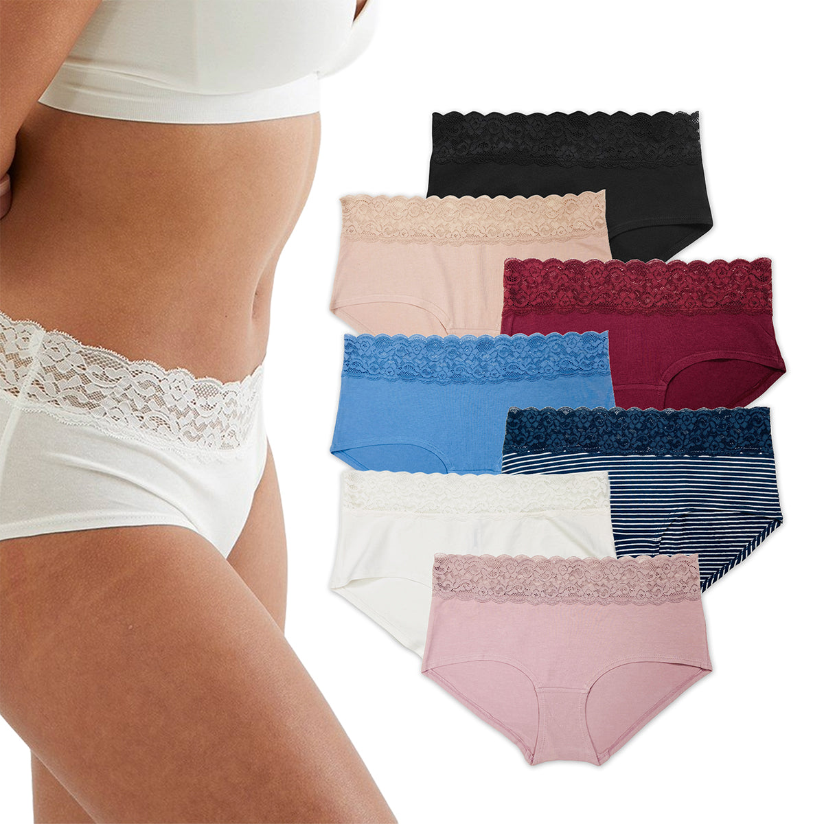 Womens Mid Waist Hipster Lace Brief Panty