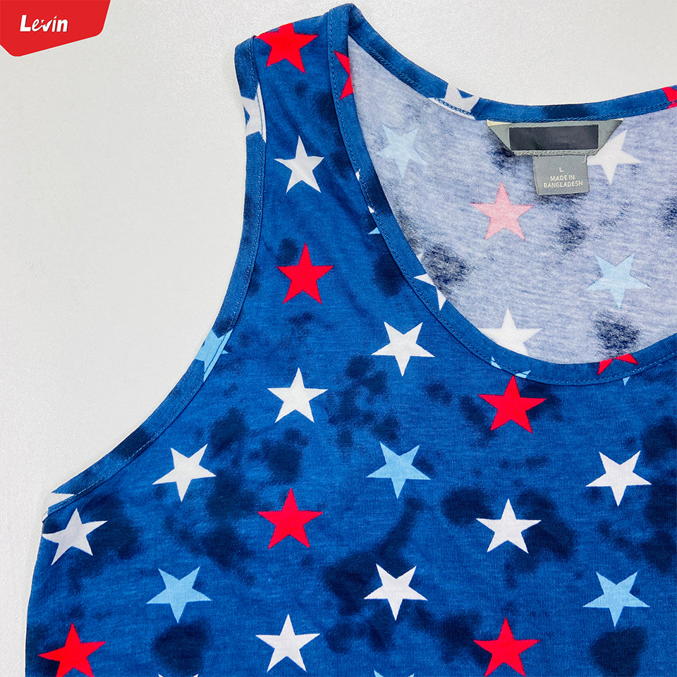 Womens Tie Dye Star Print Cotton Tank Top