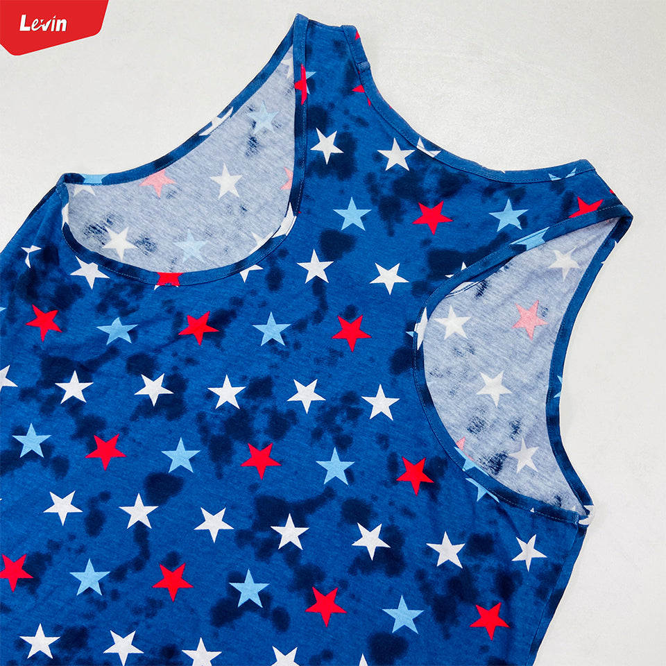 Womens Tie Dye Star Print Cotton Tank Top