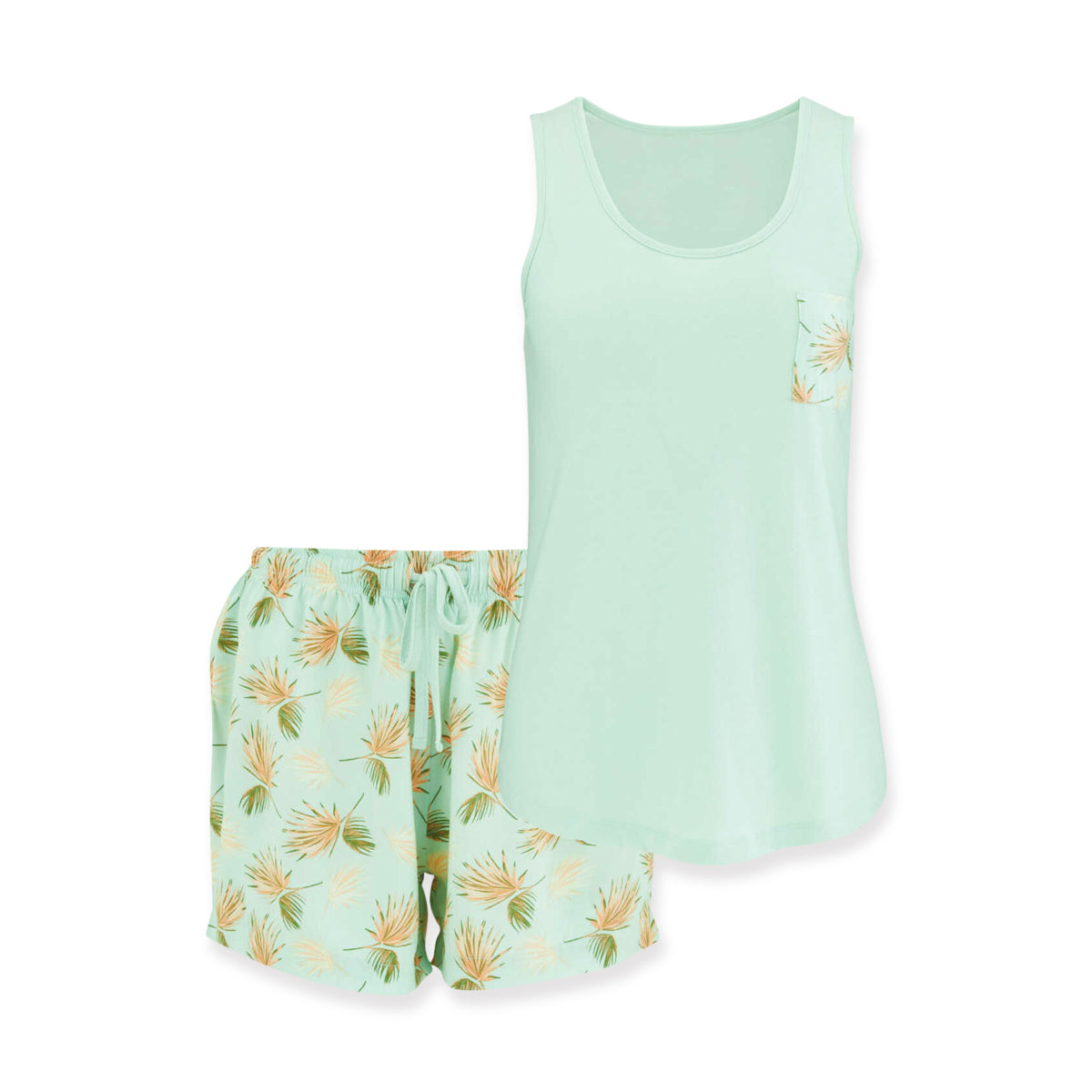 Ladies Short PJ Set With Sleeveless Top and Printed Shorts