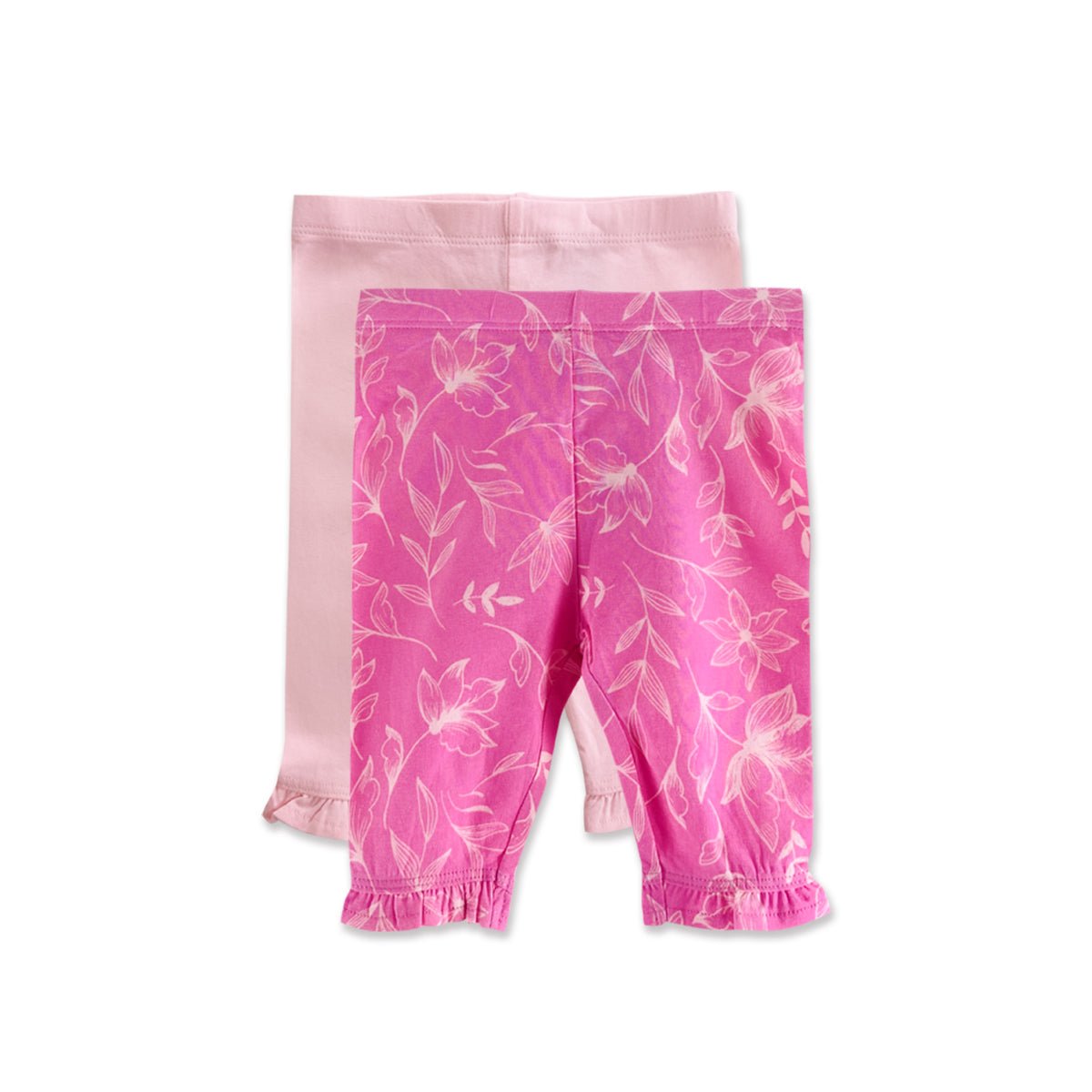 Pack of 2 Toddler Baby Girls 3/4 Cotton Ruffle Leggings