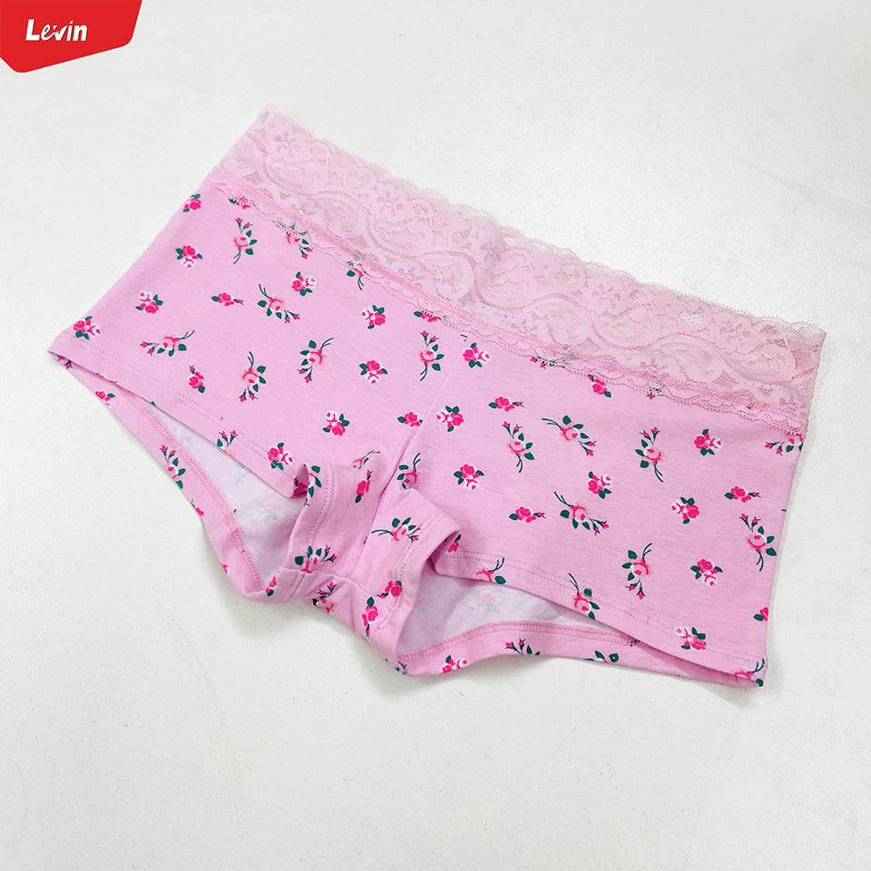 Womens Lace Cotton Boyshort Coverage Panty