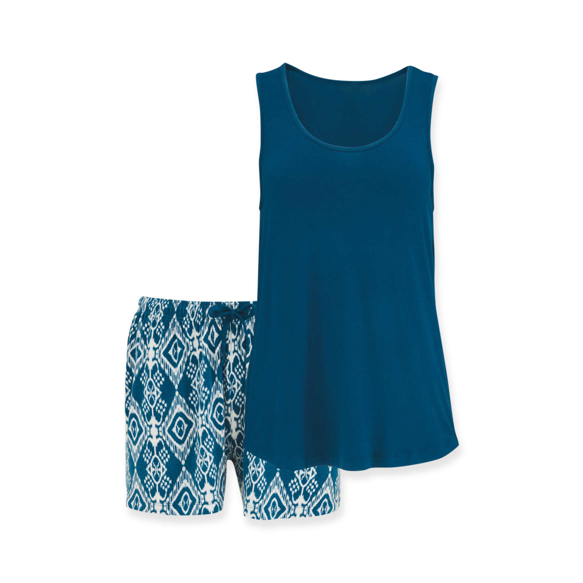 Ladies Short PJ Set With Sleeveless Top and Printed Shorts