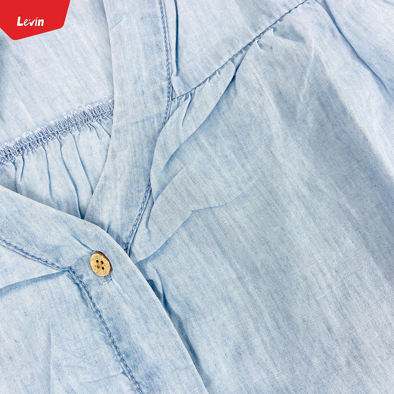 Women's V-Neck Denim Blouse Shirt Tunic