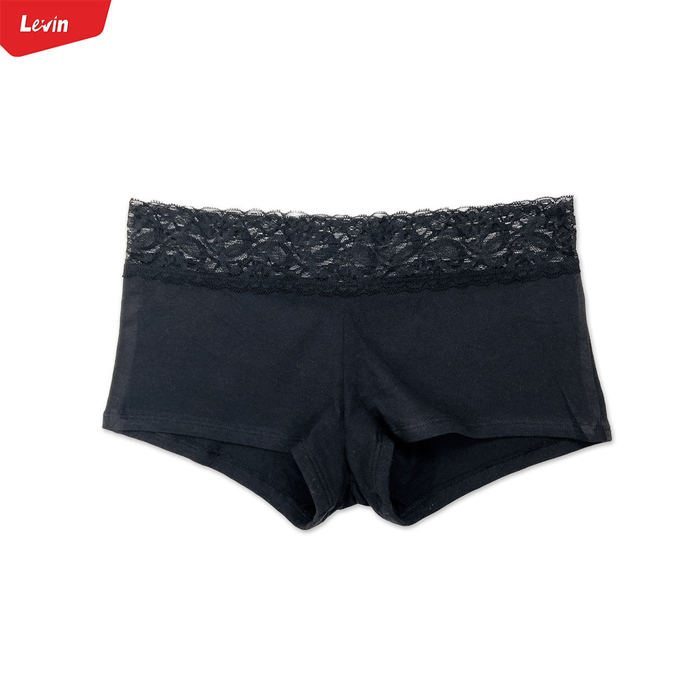 Womens Lace Cotton Boyshort Coverage Panty