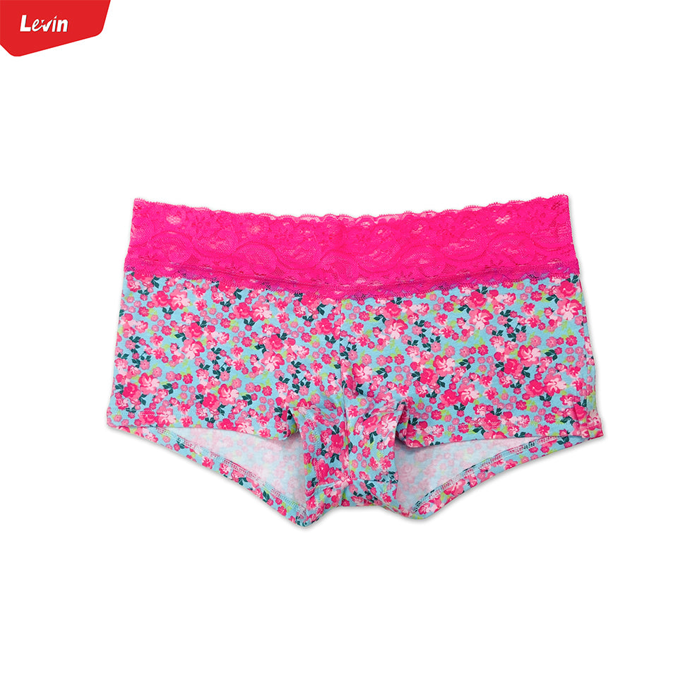 Womens Lace Cotton Boyshort Coverage Panty