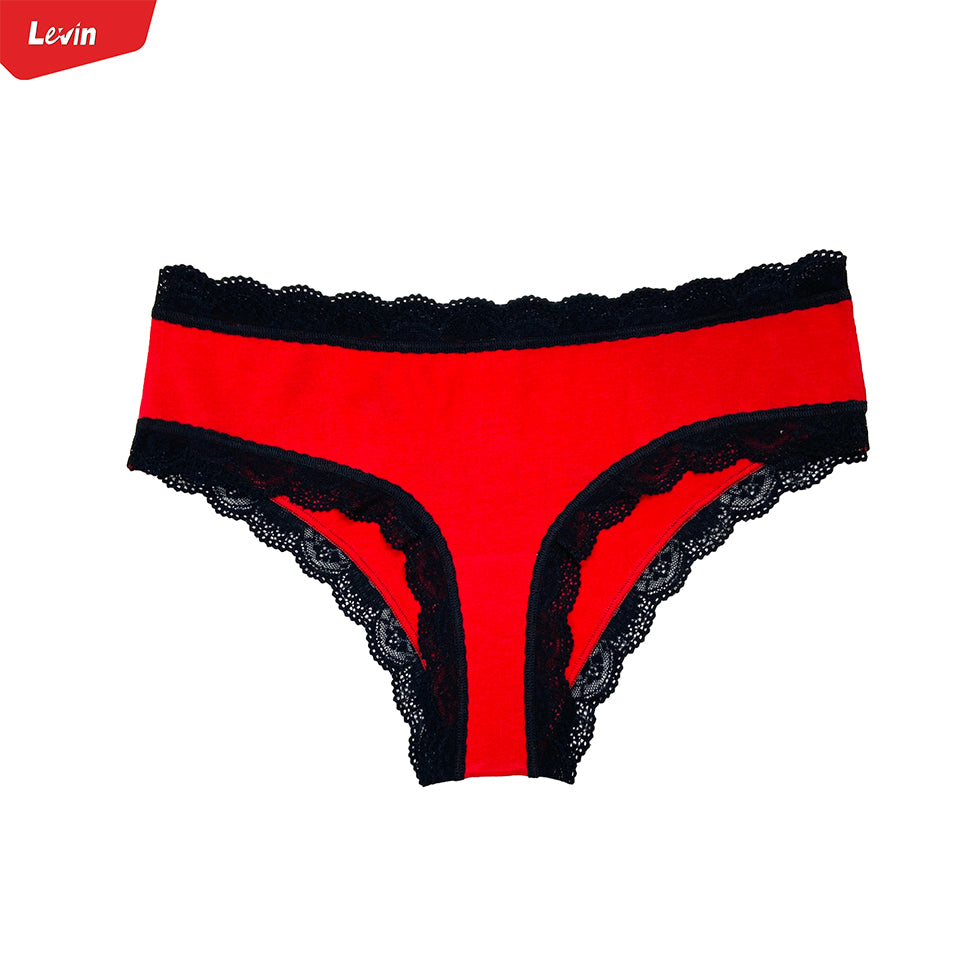 Womens Lace Trim Mid Rise Cotton Panty