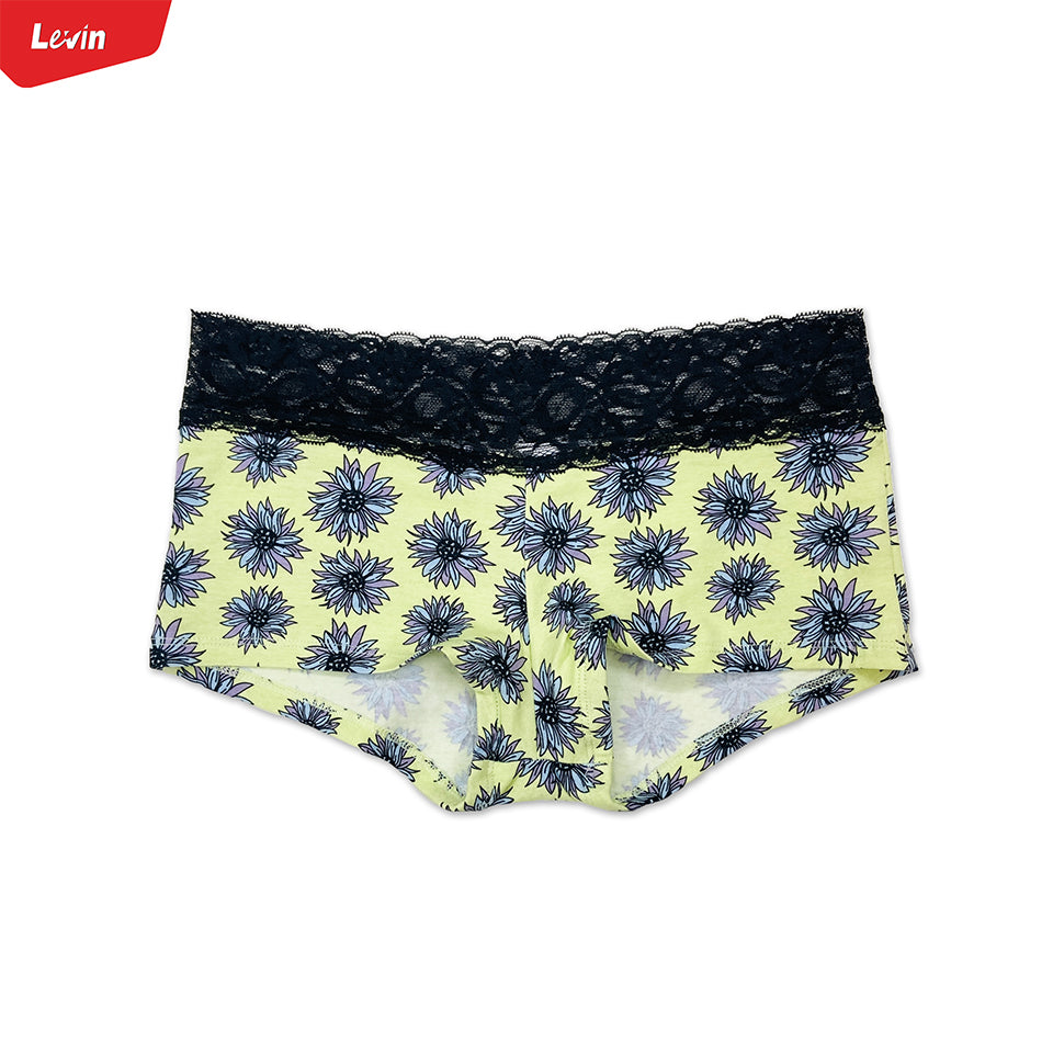 Womens Lace Cotton Boyshort Coverage Panty