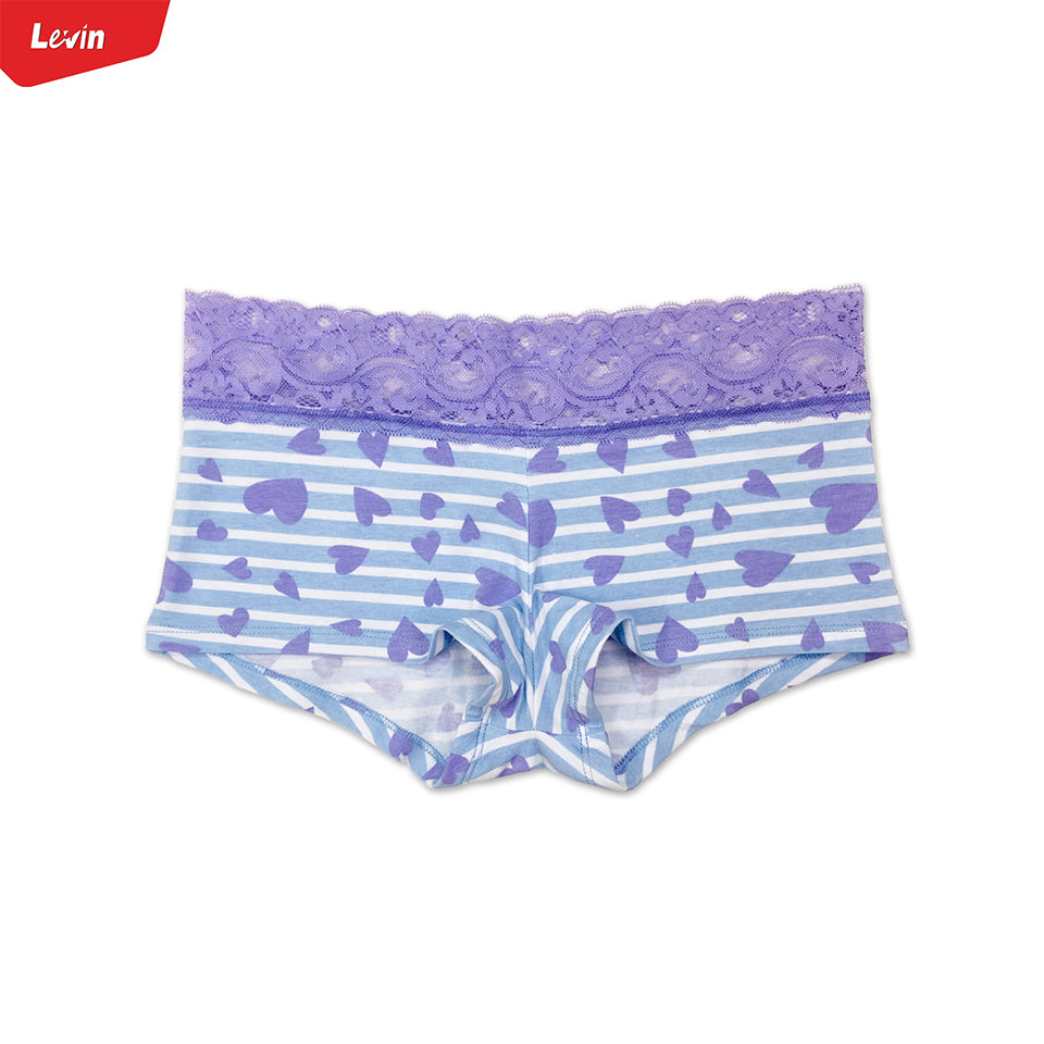 Womens Lace Cotton Boyshort Coverage Panty