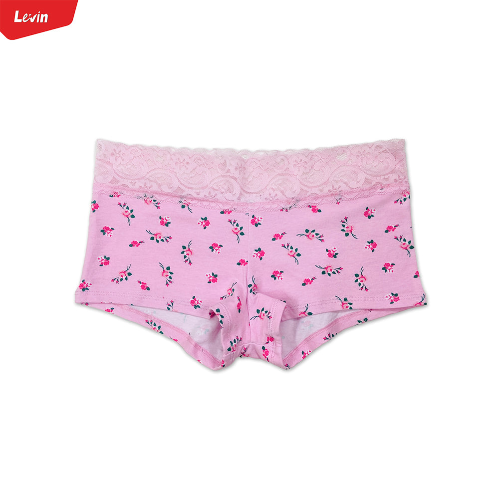 Womens Lace Cotton Boyshort Coverage Panty