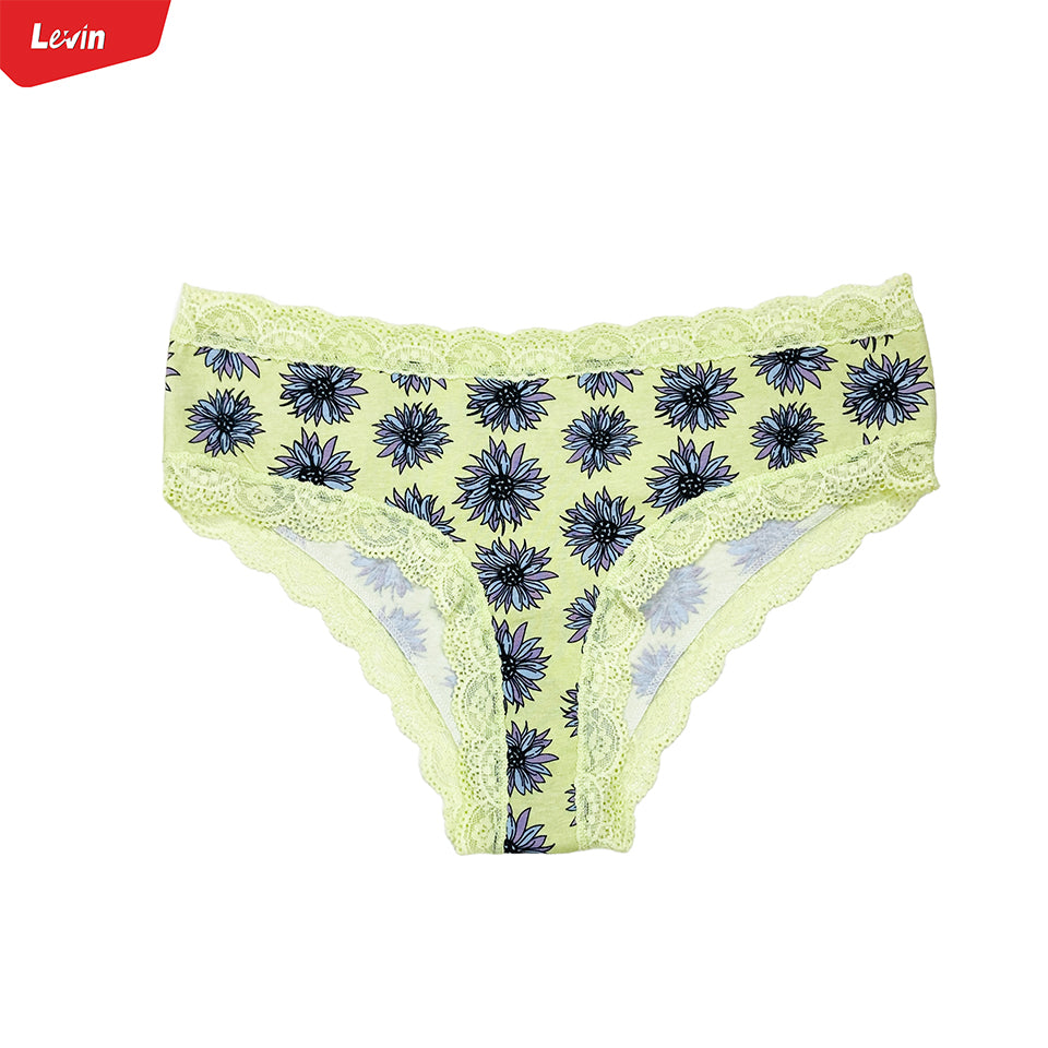 Womens Lace Trim Mid Rise Cotton Panty