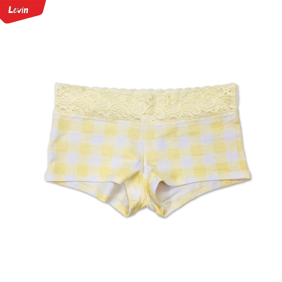 Womens Lace Cotton Boyshort Coverage Panty