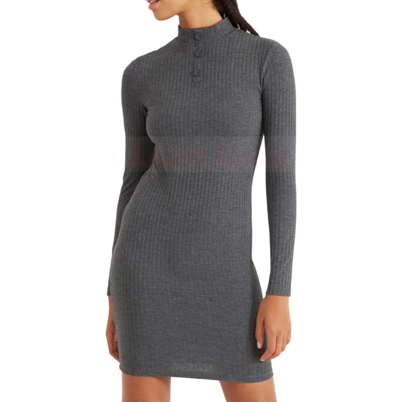 Women's Solid Color Ribbed Slim Fit Crew Neck Mini length Bodydress