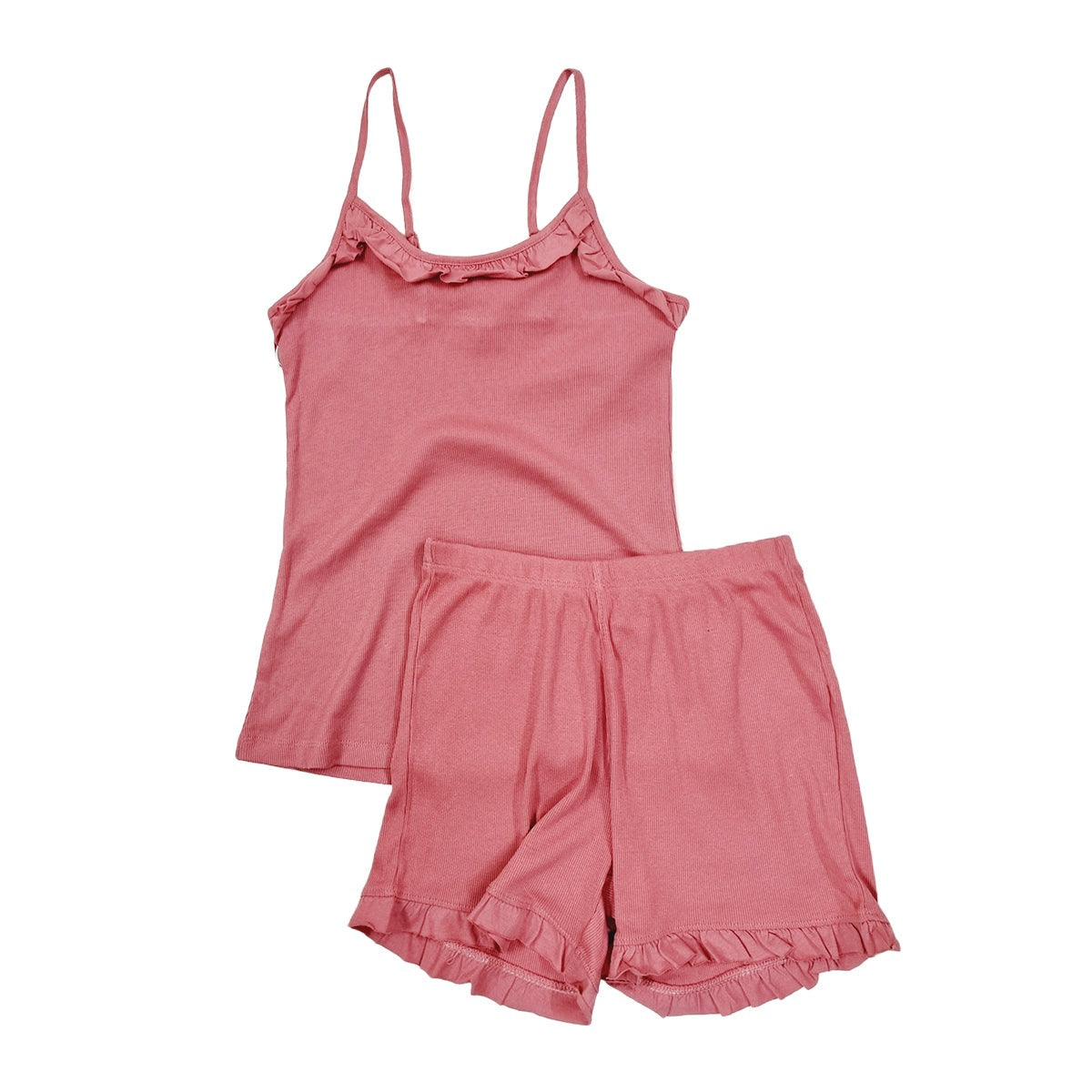 Women 2 Piece Sleeveless Ribbed Short Pajama Set