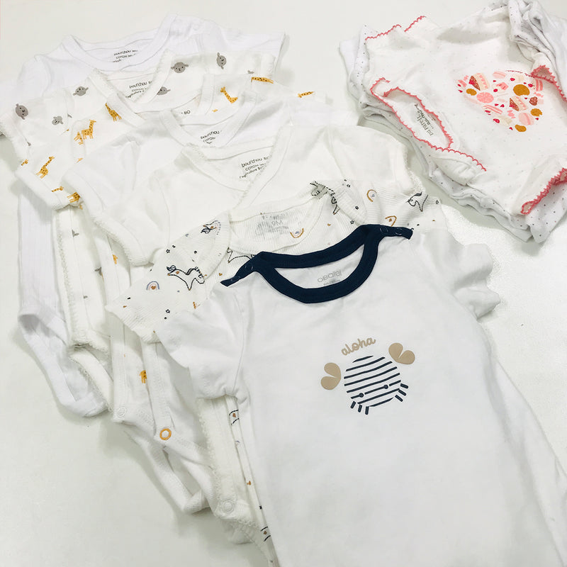 Pack of 3 Assorted White Color Half Sleeve Unisex  Baby Romper
