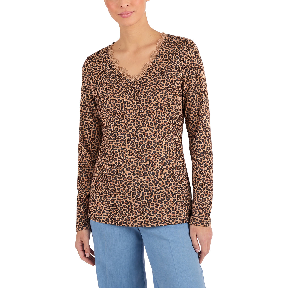 Women’s Thermal Long Sleeve Lace Trim V-Neck T-Shirt