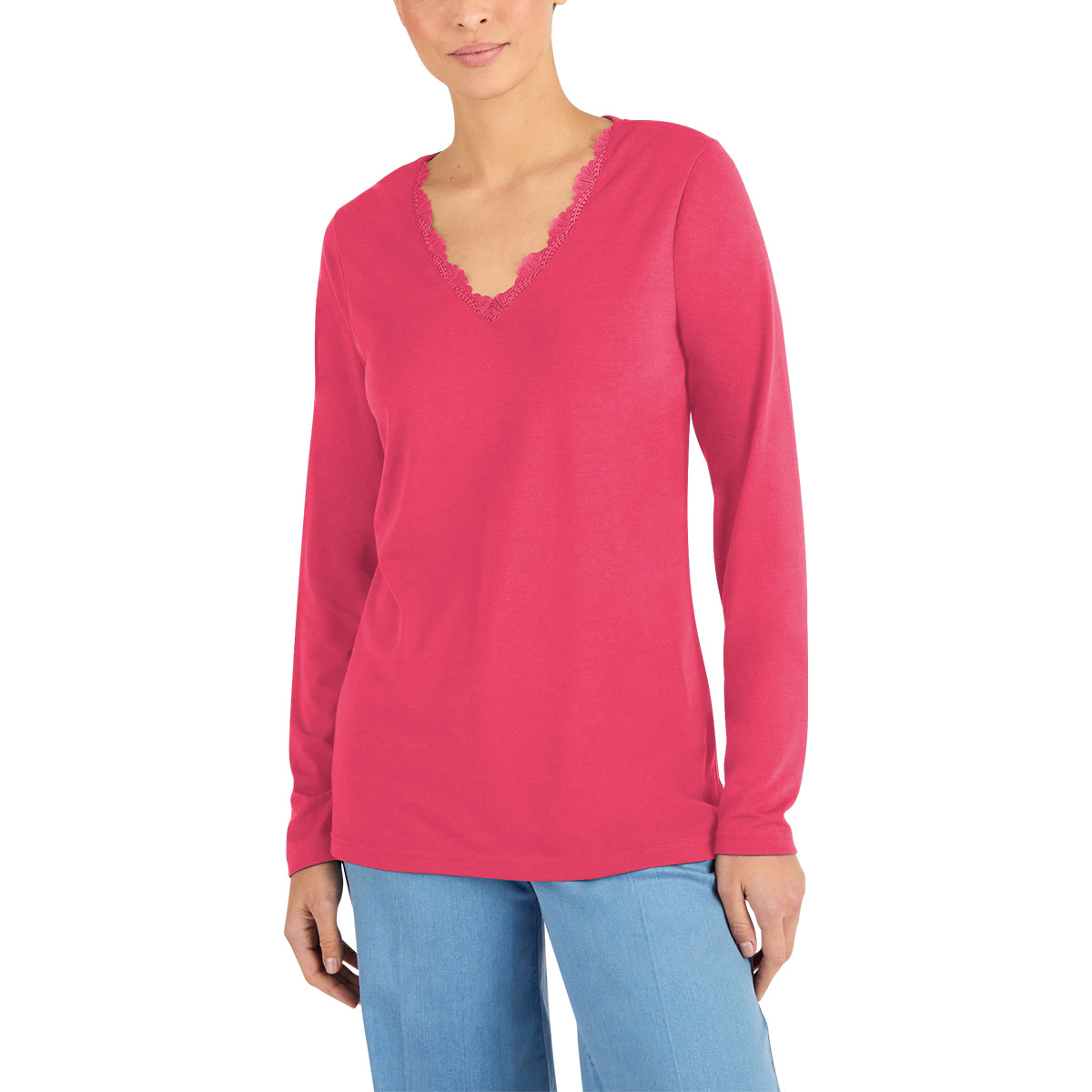 Women’s Thermal Long Sleeve Lace Trim V-Neck T-Shirt