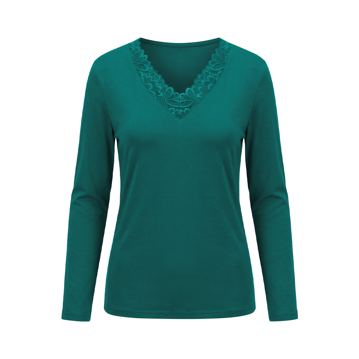 Women's Floral Lace-Trim Thermal V-Neck T-Shirt