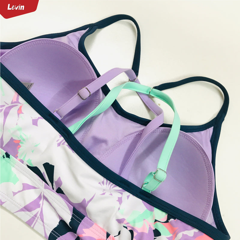 Ladies Non-Wired Strappy Crossback Padded  Floral print sports bra.