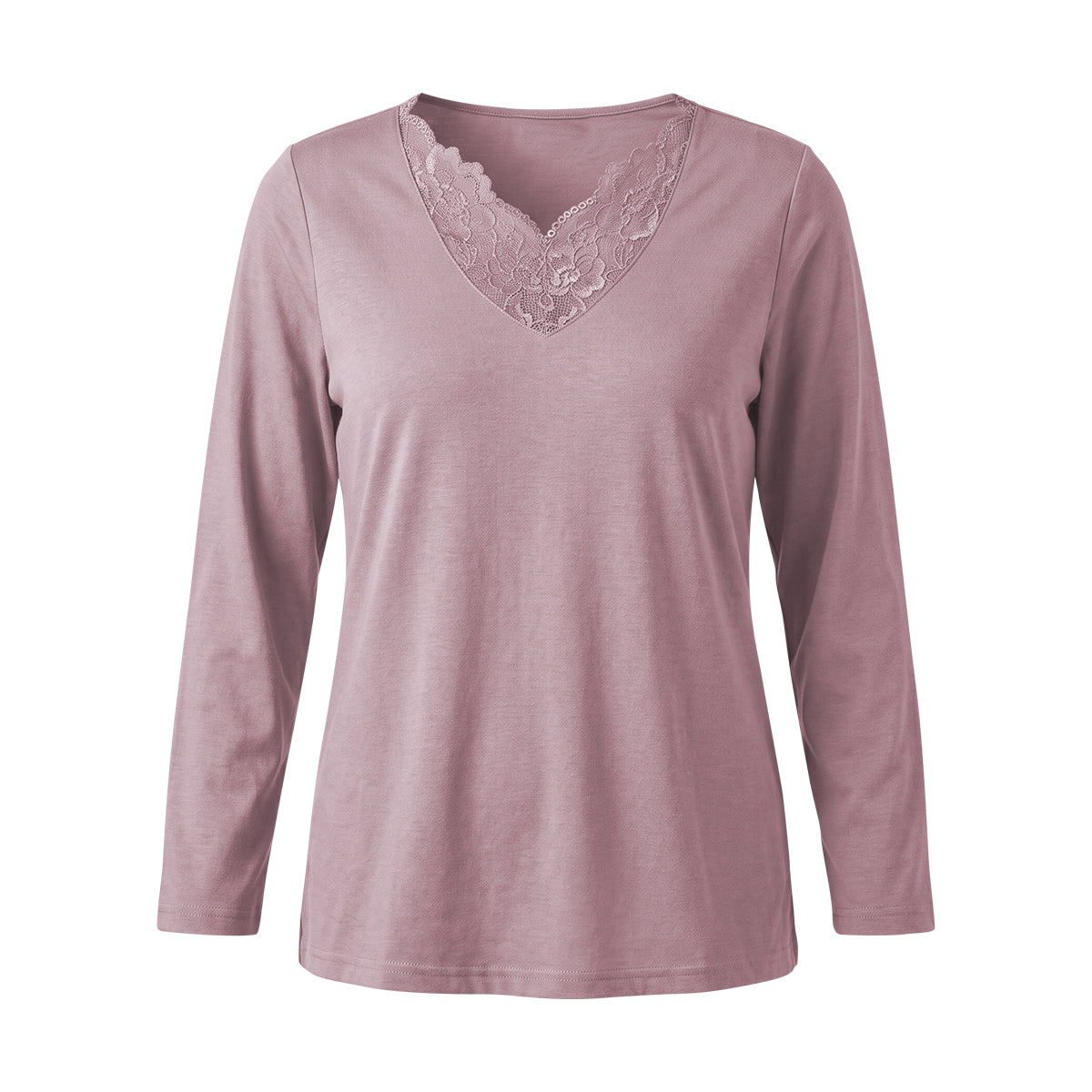Women's Long Sleeve Cotton Blend Lace V-Neck T-Shirt