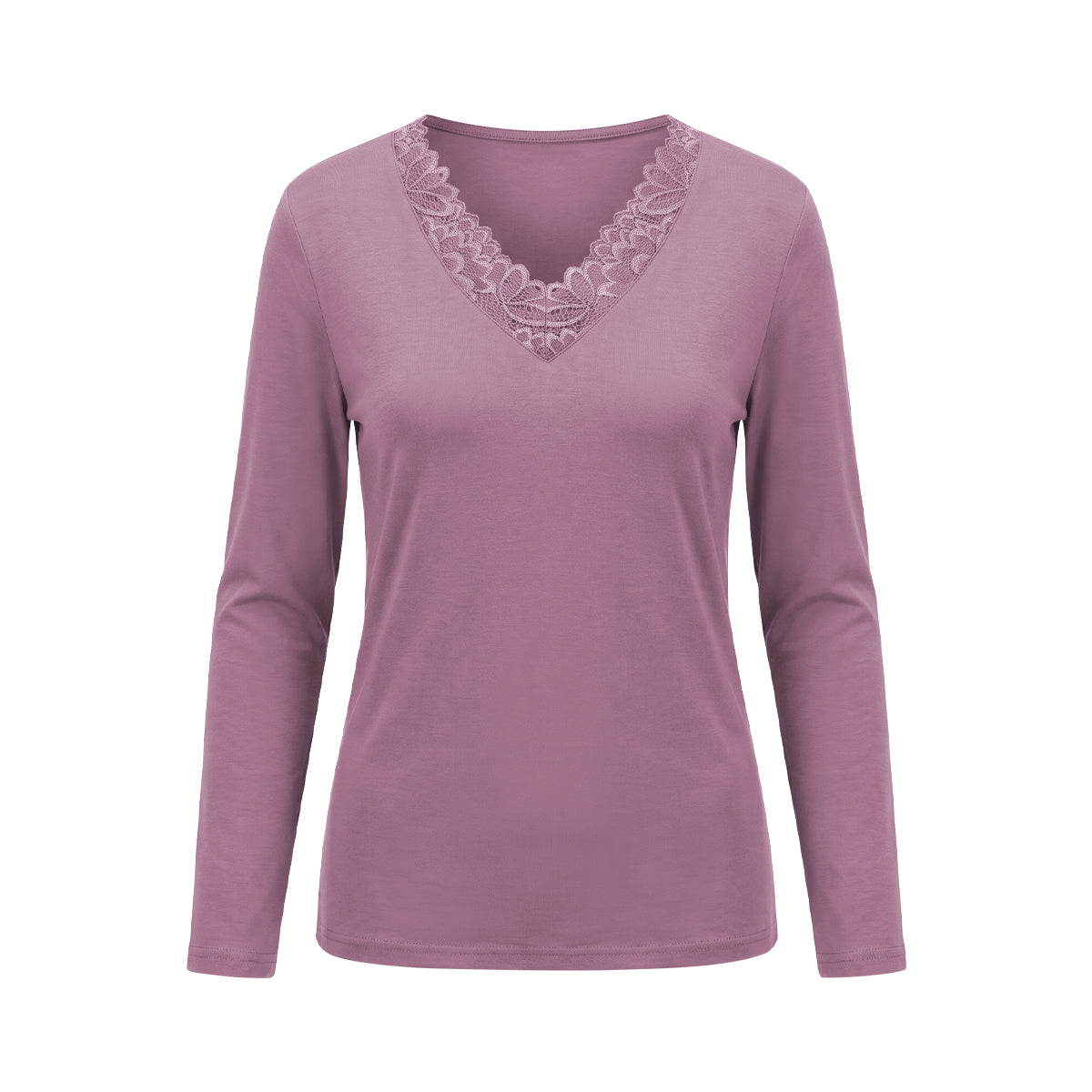 Women's Floral Lace-Trim Thermal V-Neck T-Shirt