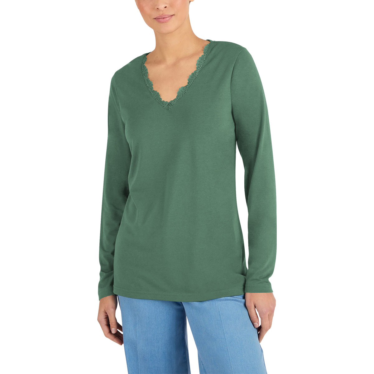 Women’s Thermal Long Sleeve Lace Trim V-Neck T-Shirt