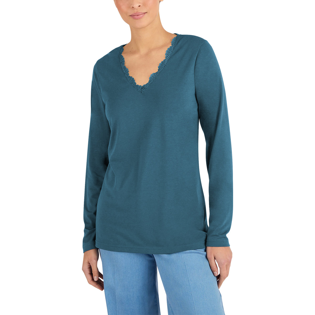 Women’s Thermal Long Sleeve Lace Trim V-Neck T-Shirt