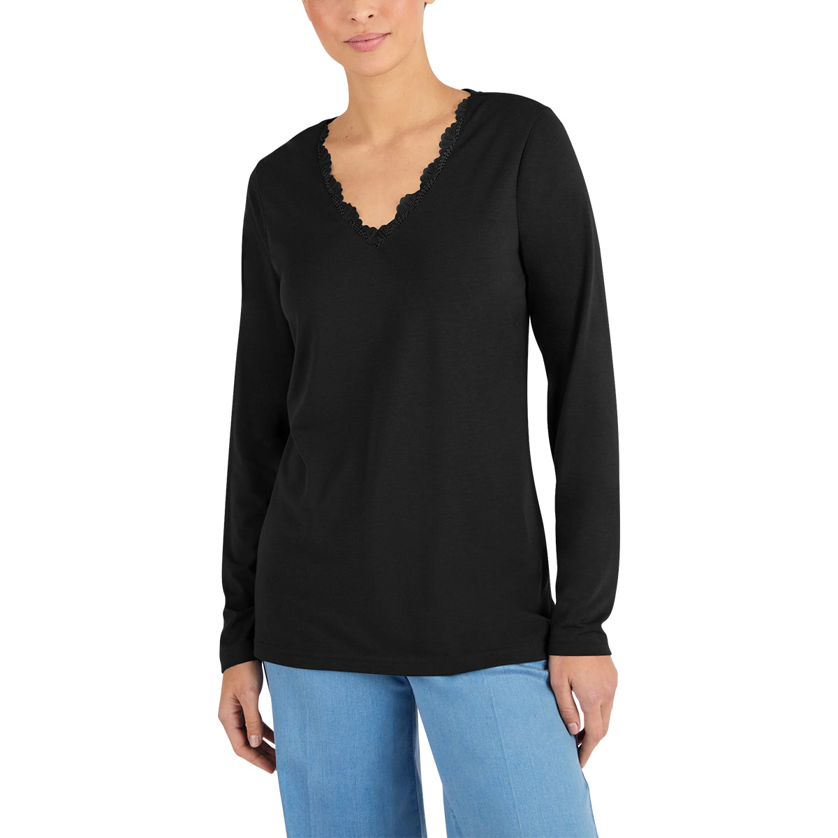 Women’s Thermal Long Sleeve Lace Trim V-Neck T-Shirt