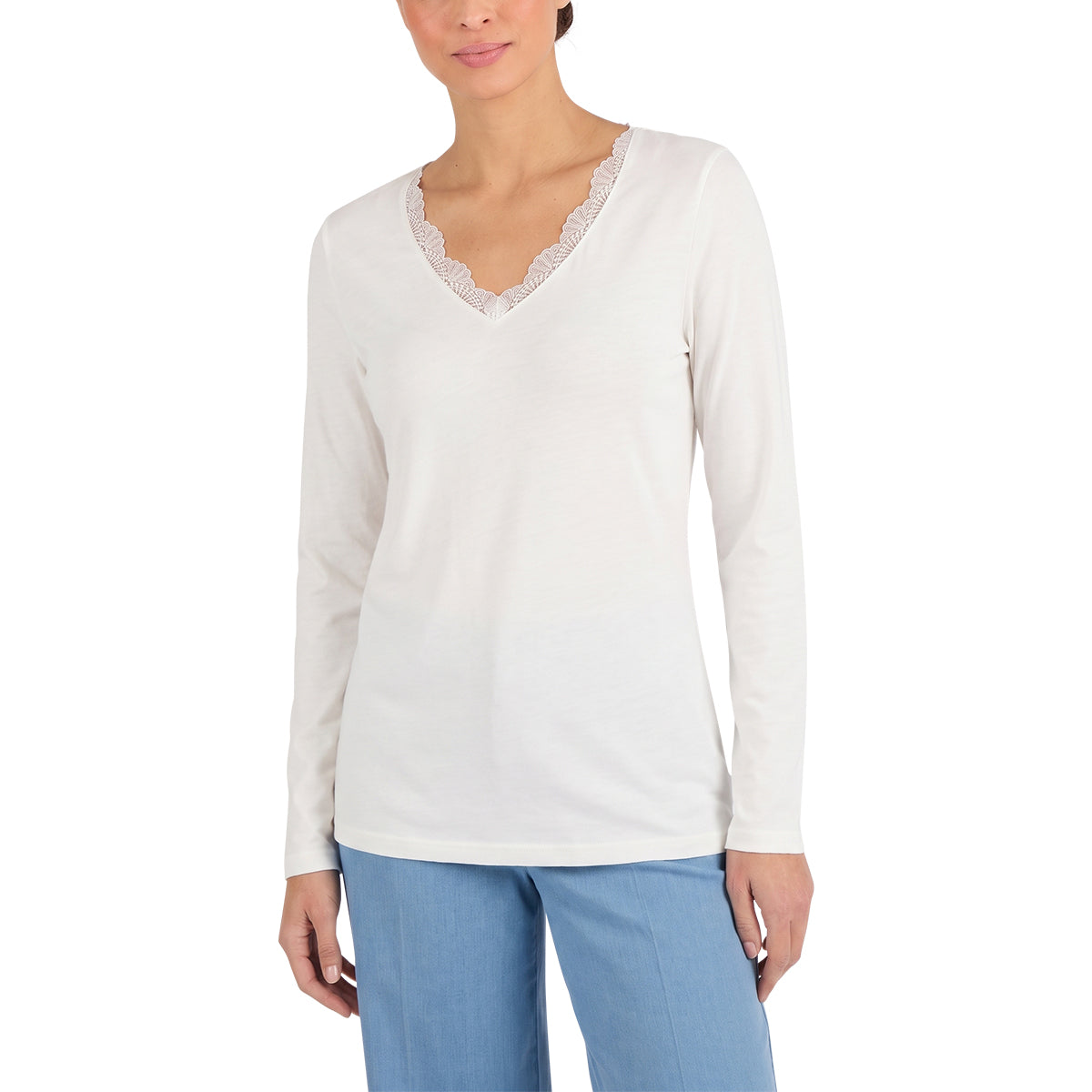 Women’s Thermal Long Sleeve Lace Trim V-Neck T-Shirt