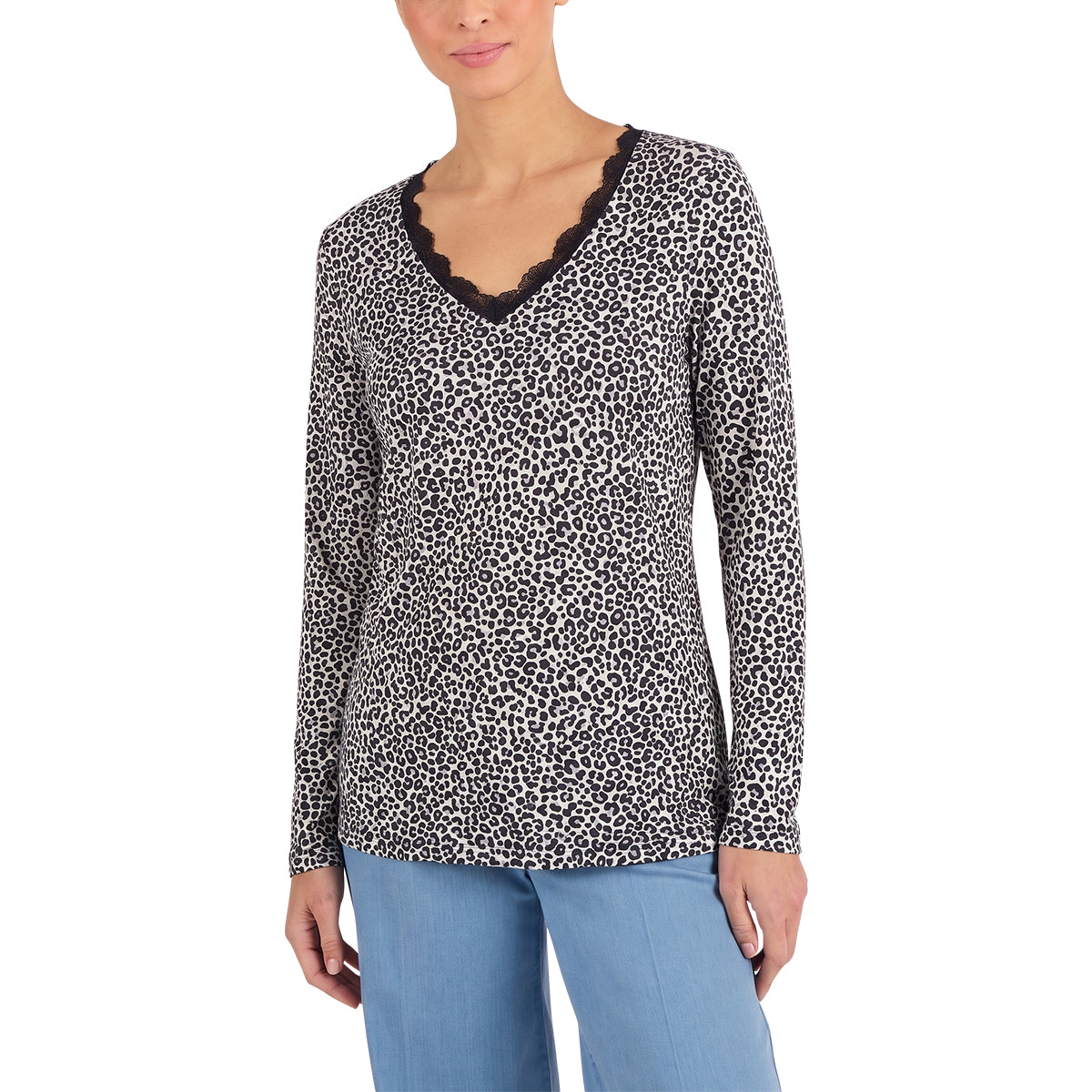 Women’s Thermal Long Sleeve Lace Trim V-Neck T-Shirt