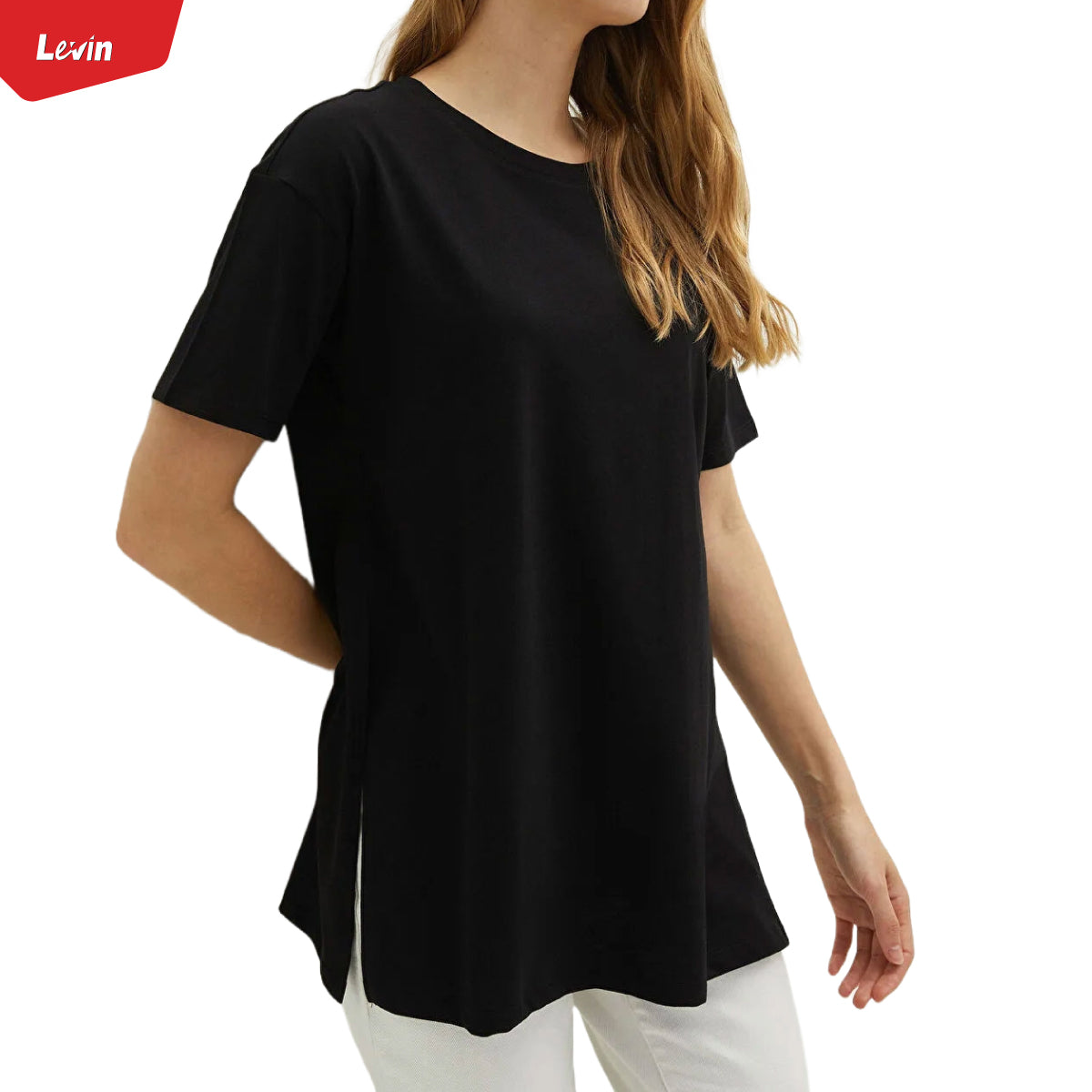 Women's Casual Split Side Crew Neck cotton T-Shirt