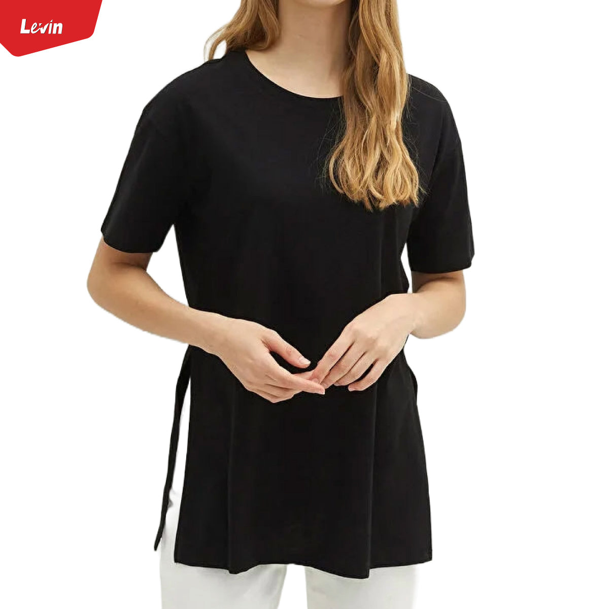 Women's Casual Split Side Crew Neck cotton T-Shirt