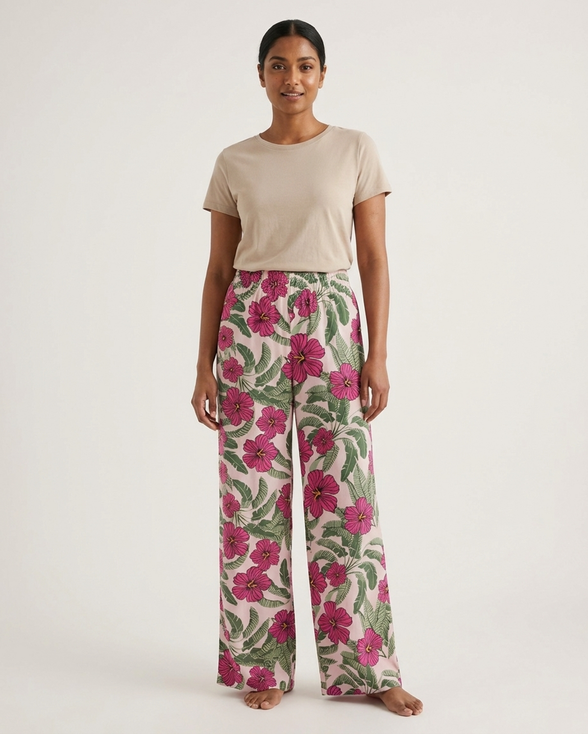 Womens Wide Leg Elastic Waist Palazzo Pants with Side Pocket