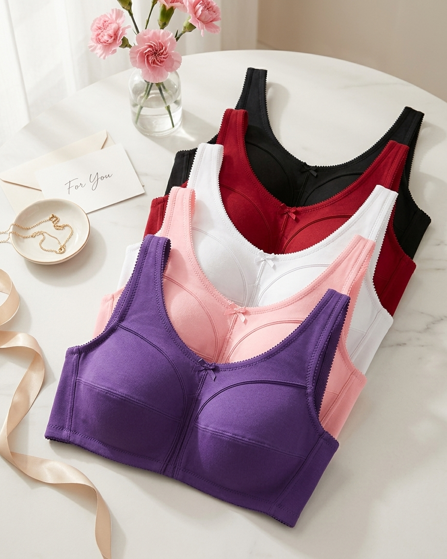 Womens Plus Size Solid Wireless Back Close Adjustable Straps Bra