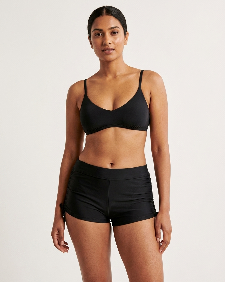 Womens Ruched Side Tie Swim Shorts