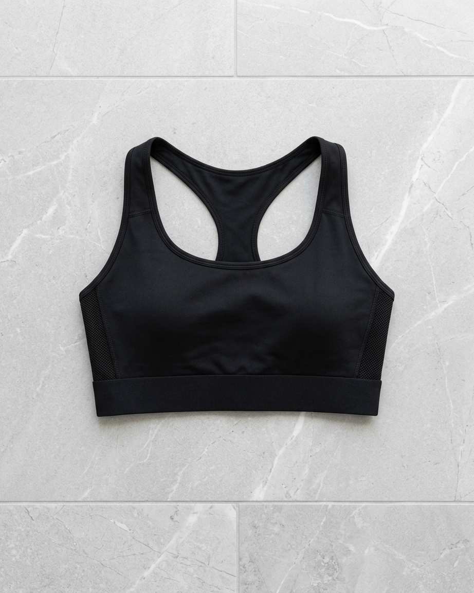 Womens Black Racerback Mesh Panels Sports Bra