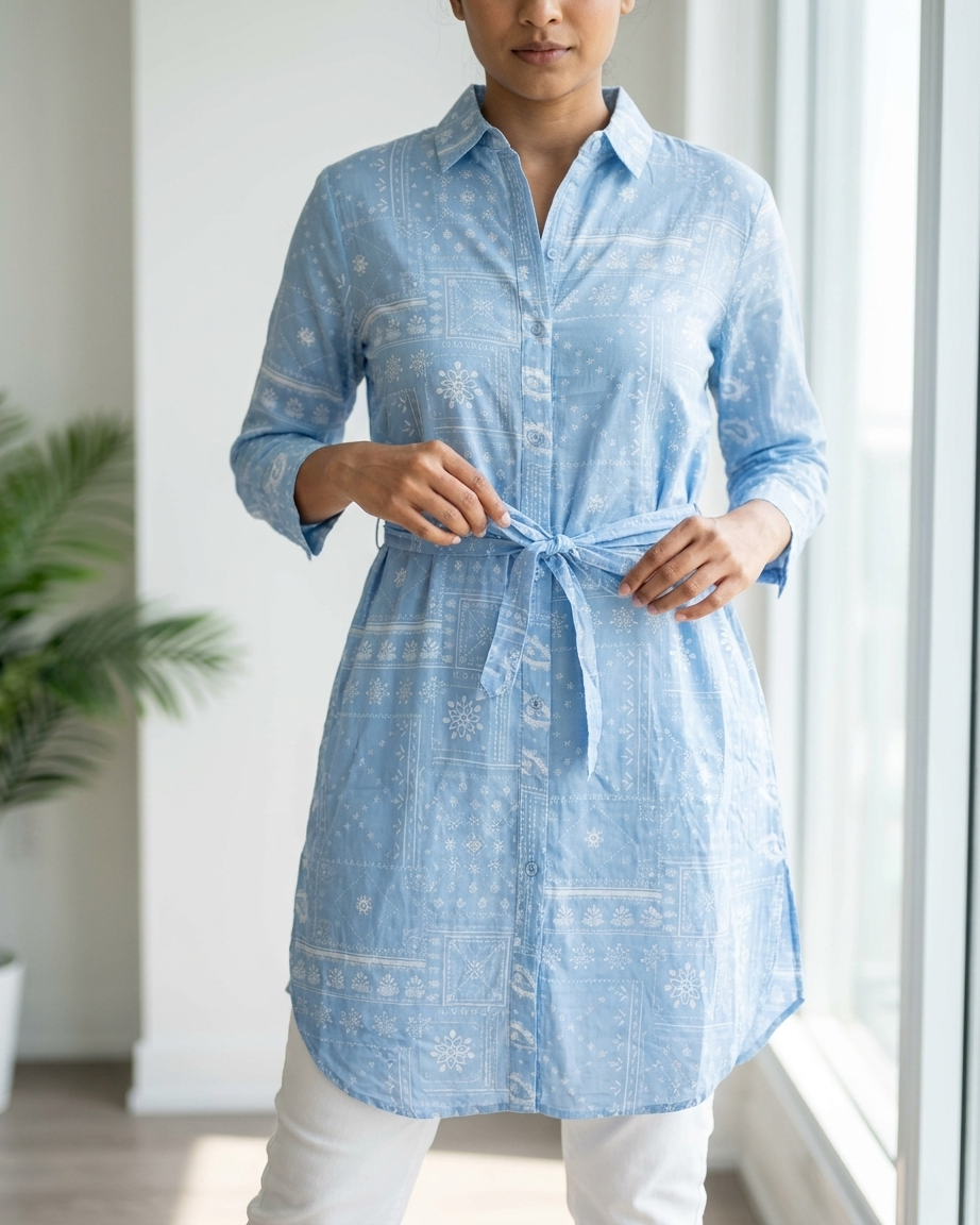 Womens Full Sleeve Abstract Midi Length Shirt Dress