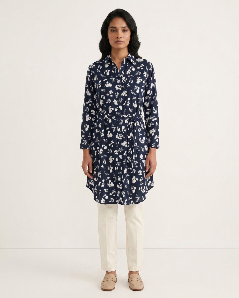 Womens Full Sleeve Floral Midi Length Shirt Dress