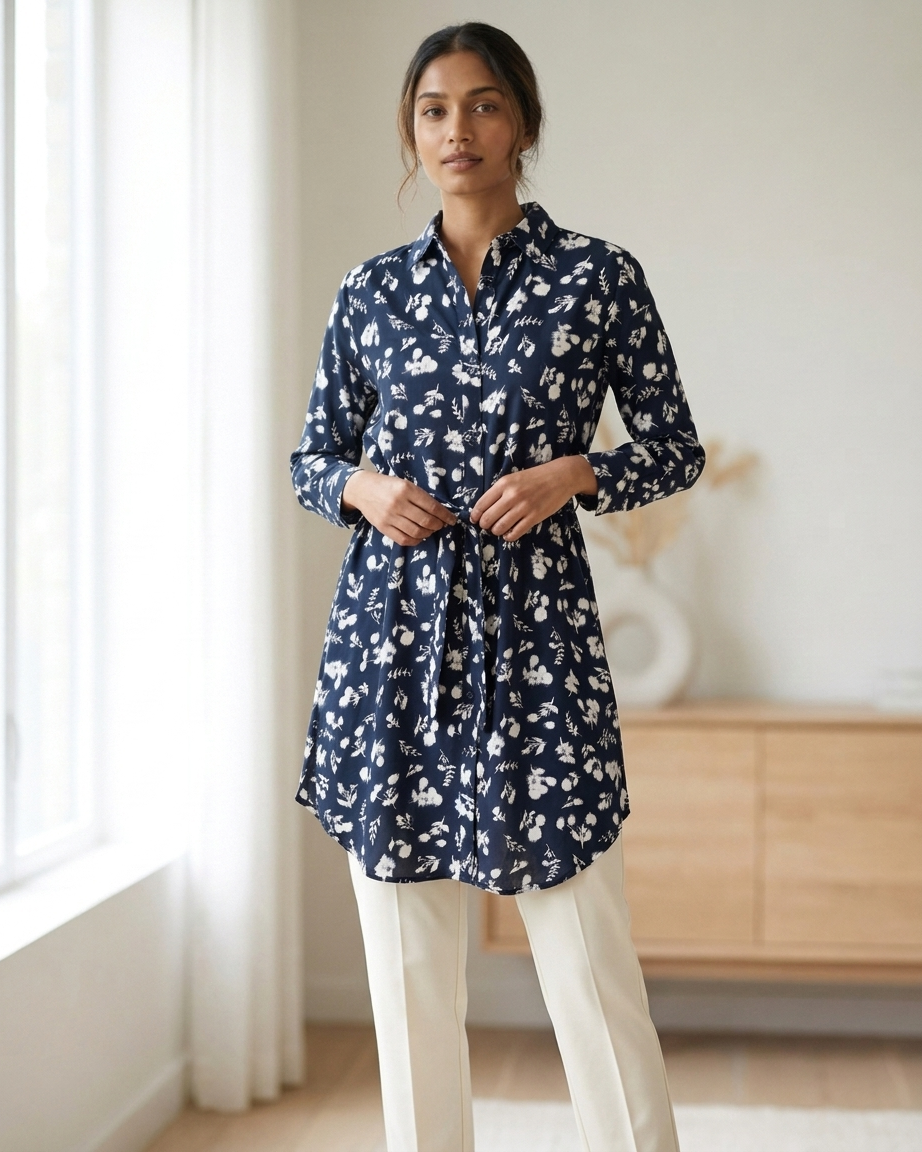 Womens Full Sleeve Floral Midi Length Shirt Dress