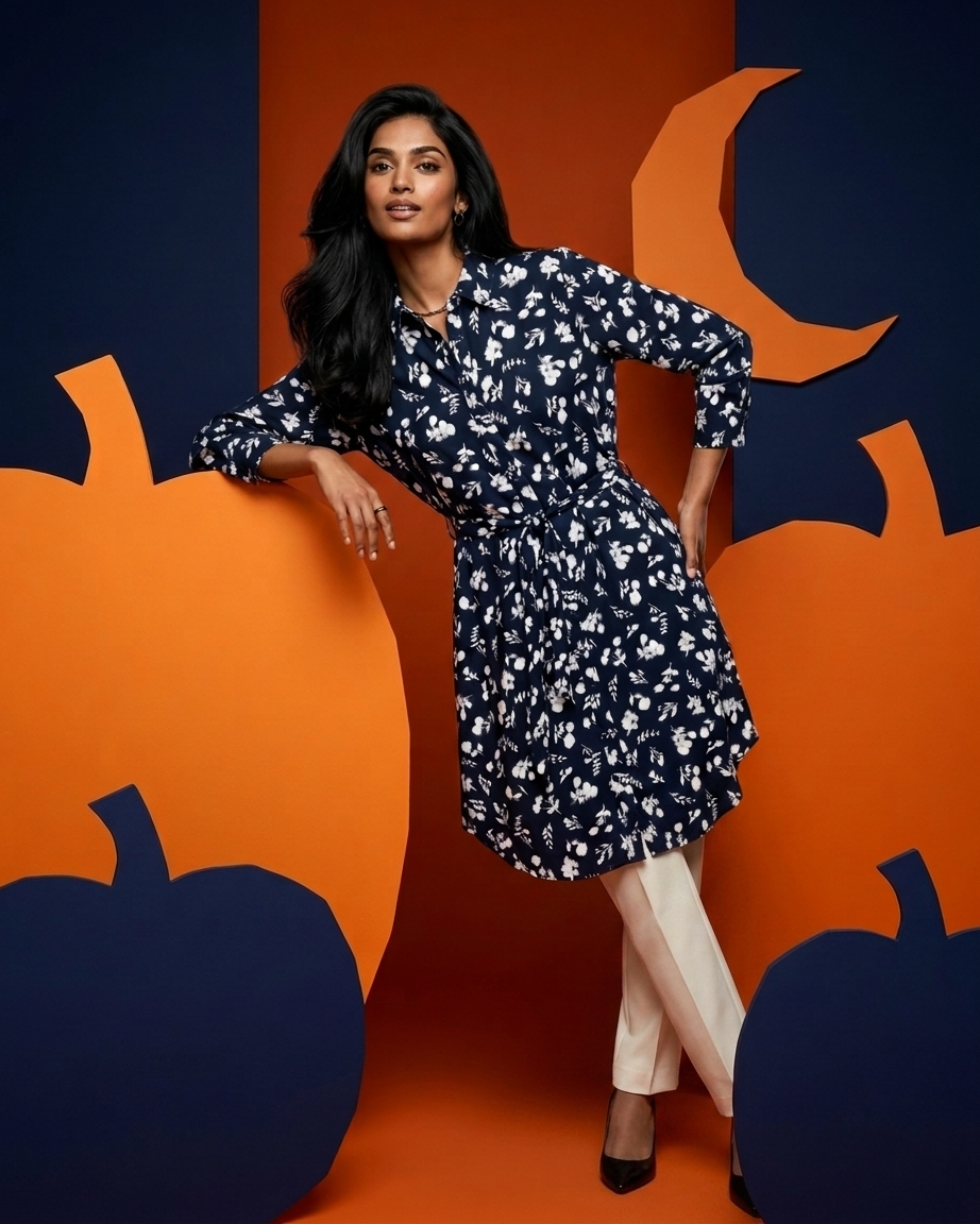 Womens Full Sleeve Floral Midi Length Shirt Dress
